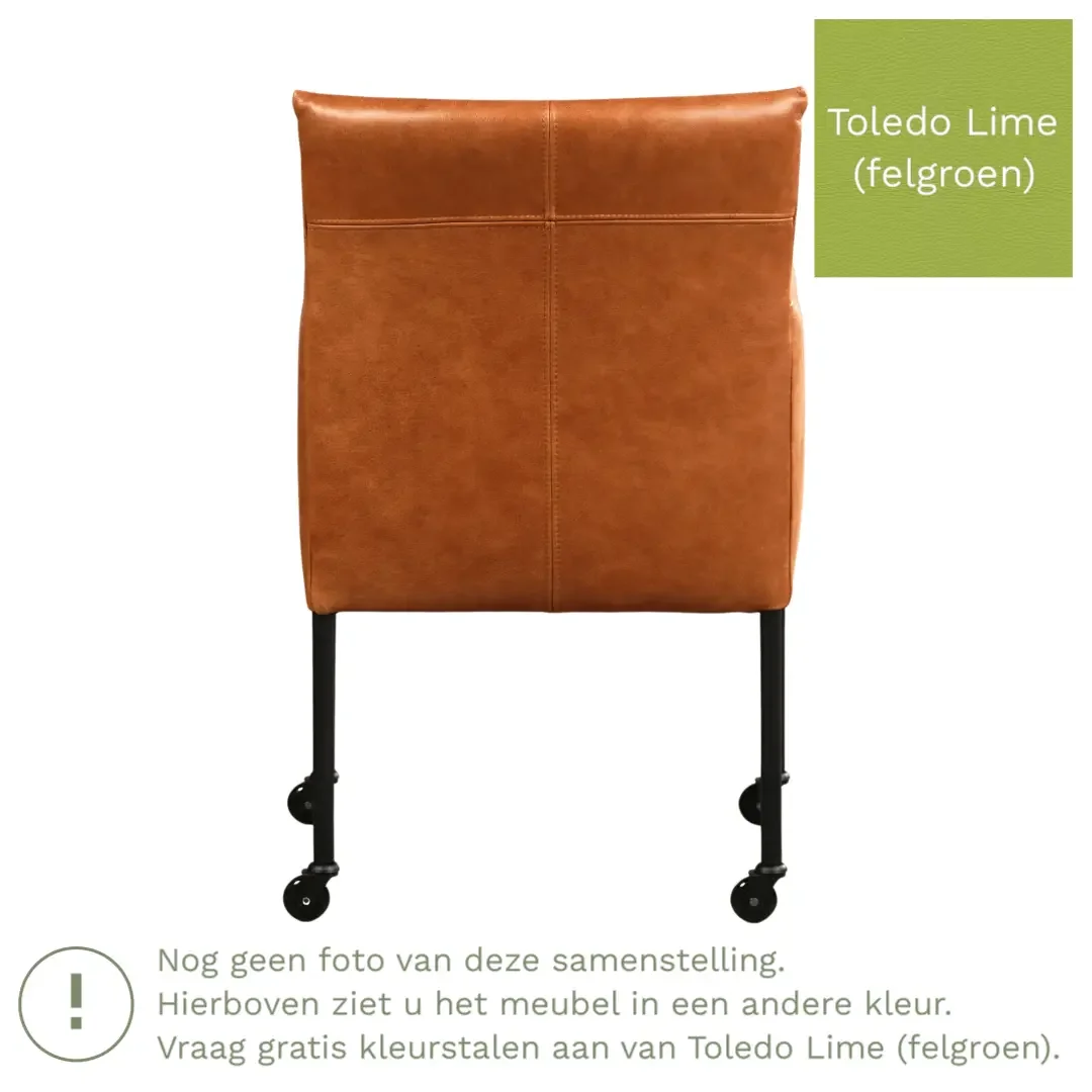 afbeelding van Leren eetkamerstoel Desire - Toledo Lime (felgroen) - Poten staal rond zwart
