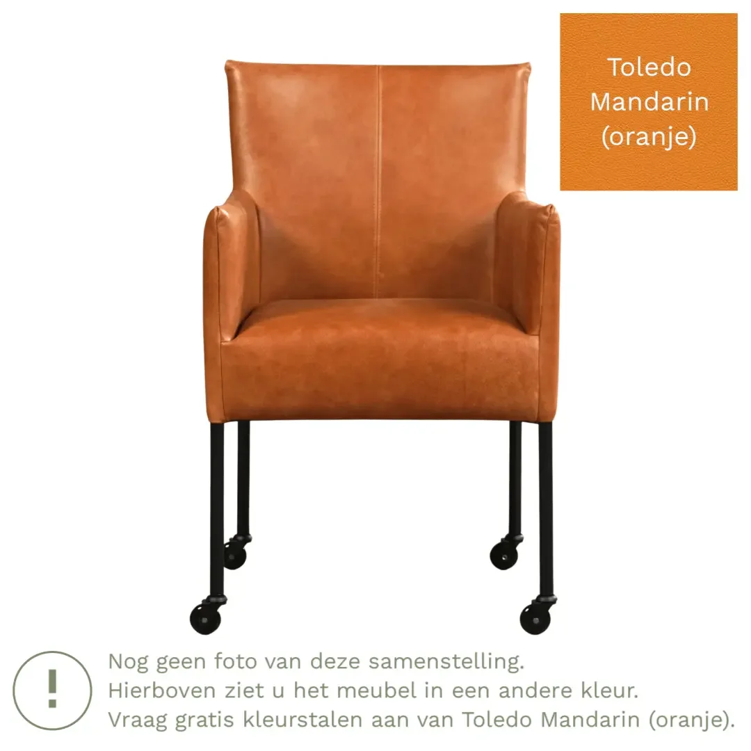 afbeelding van Leren eetkamerstoel Desire - Toledo Mandarin (oranje) - Poten staal rond RVS
