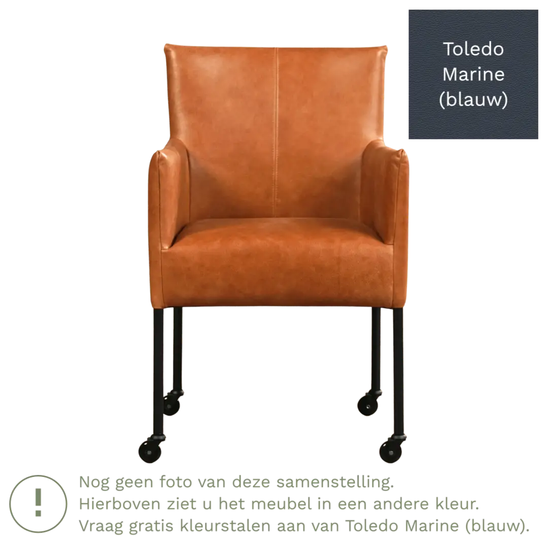 afbeelding van Leren eetkamerstoel Desire - Toledo Marine (blauw) - Poten staal rond zwart