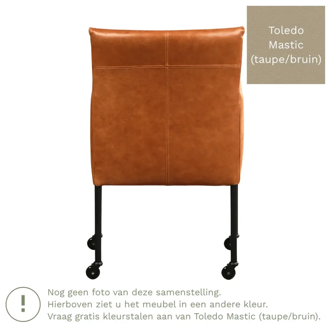 afbeelding van Leren eetkamerstoel Desire - Toledo Mastic (taupe/bruin) - Poten staal rond zwart