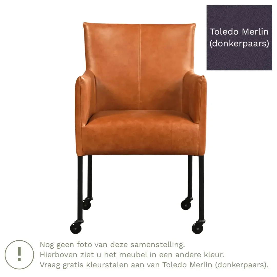 afbeelding van Leren eetkamerstoel Desire - Toledo Merlin (donkerpaars) - Poten staal rond zwart