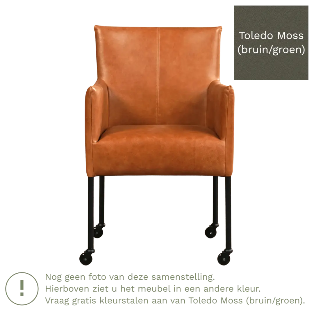 afbeelding van Leren eetkamerstoel Desire - Toledo Moss (bruin/groen) - Poten staal rond RVS