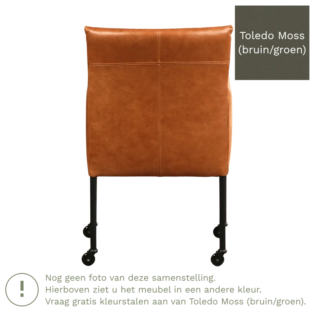 afbeelding van Leren eetkamerstoel Desire - Toledo Moss (bruin/groen) - Poten staal rond RVS