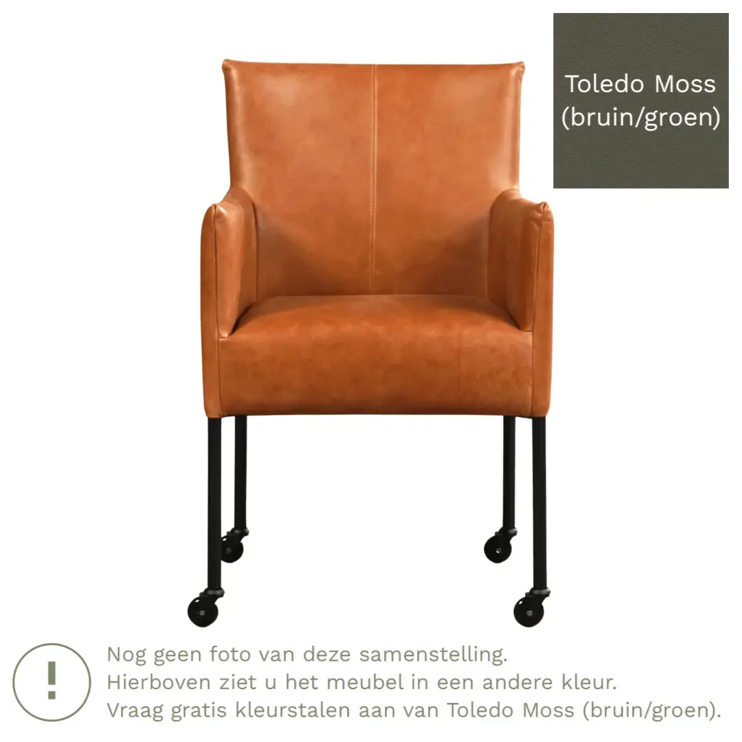 afbeelding van Leren eetkamerstoel Desire - Toledo Moss (bruin/groen) - Poten staal rond zwart