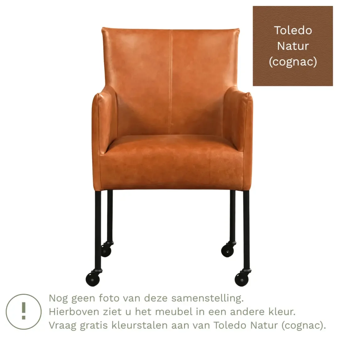 afbeelding van Leren eetkamerstoel Desire - Toledo Natur (cognac) - Poten staal rond zwart