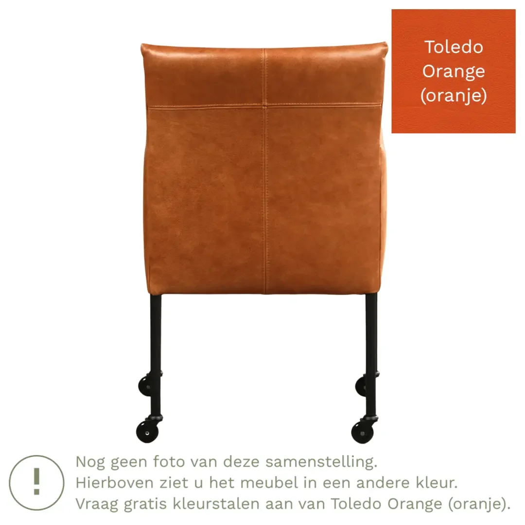 afbeelding van Leren eetkamerstoel Desire - Toledo Orange (oranje) - Poten staal rond RVS