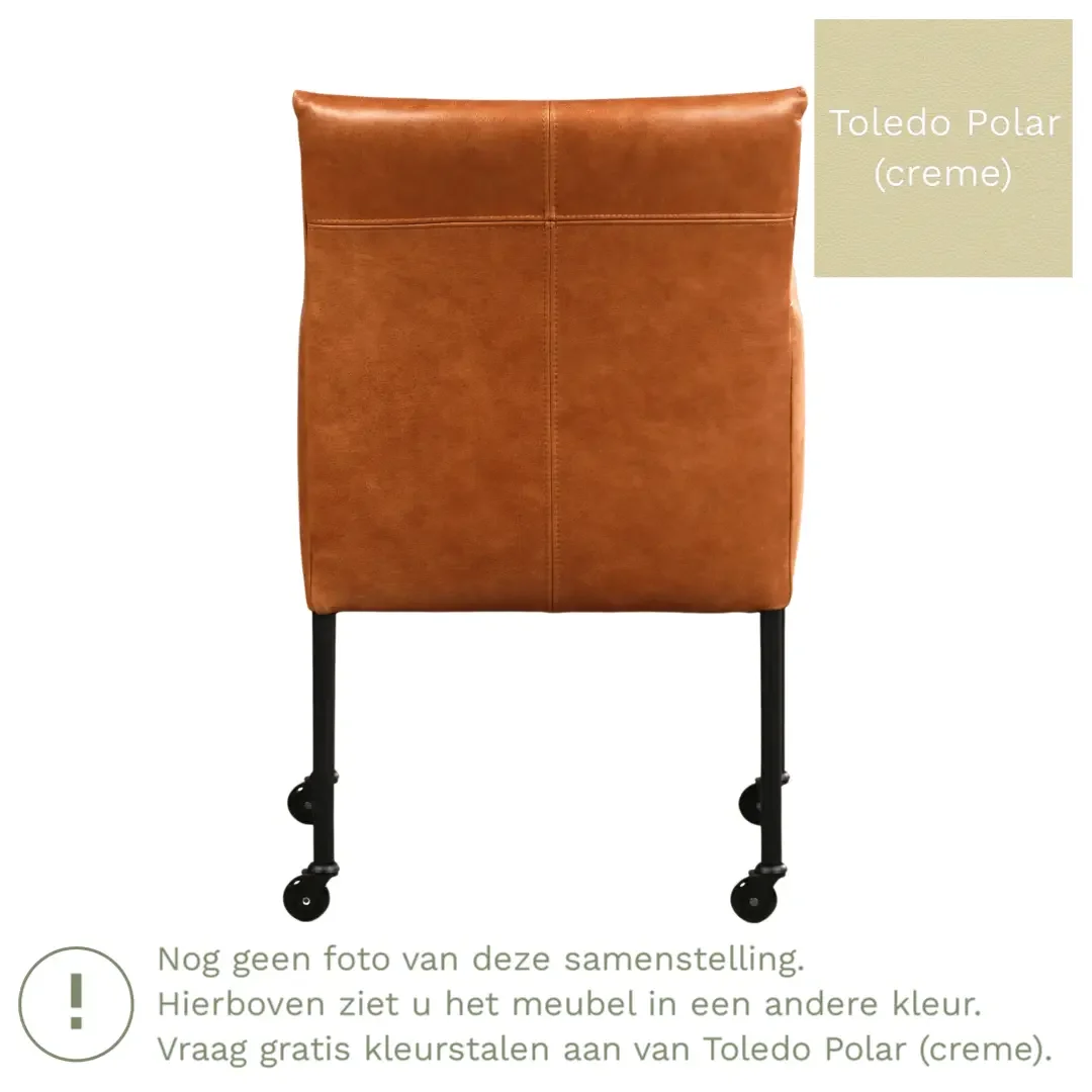 afbeelding van Leren eetkamerstoel Desire - Toledo Polar (crème) - Poten staal rond RVS