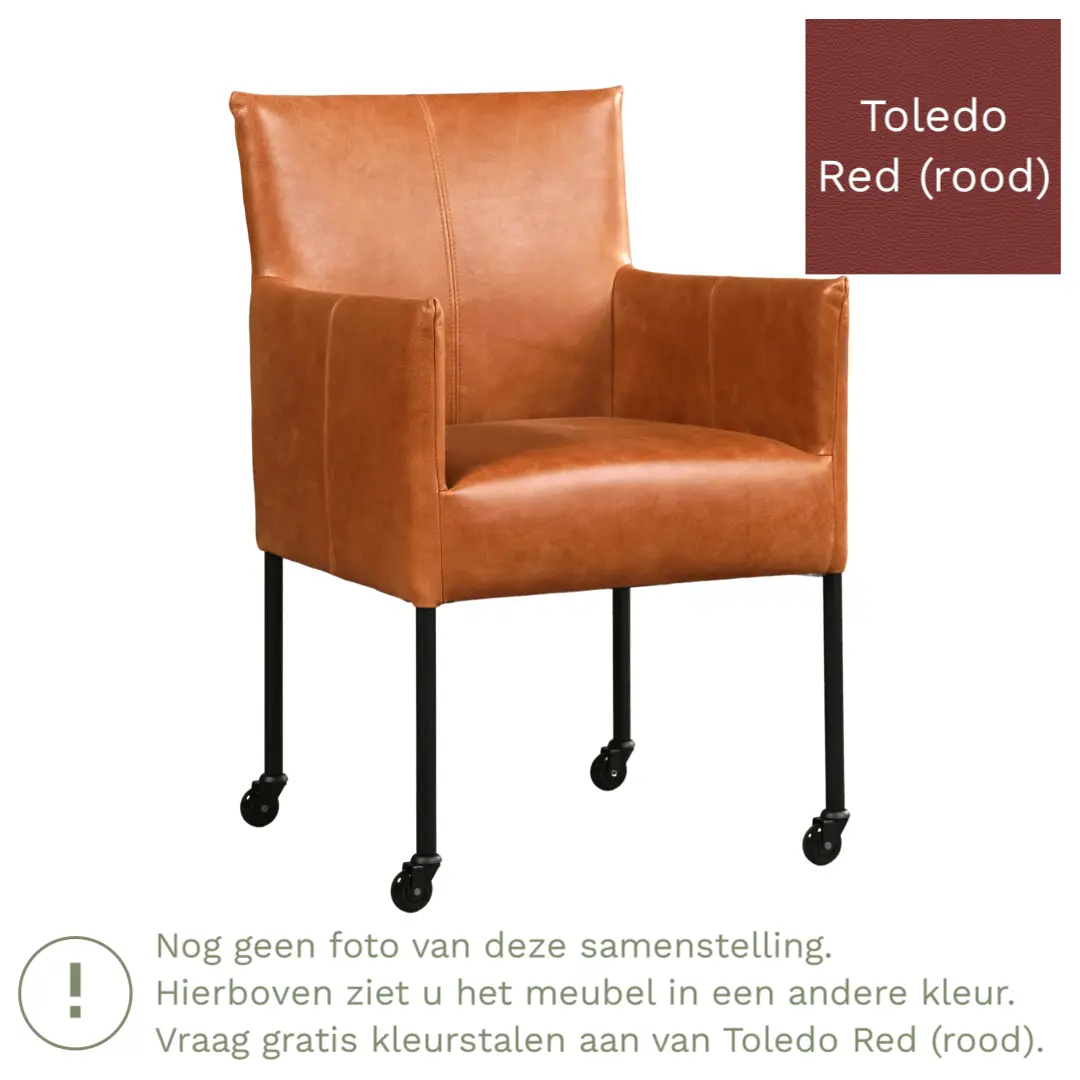 afbeelding van Leren eetkamerstoel Desire - Toledo Red (rood) - Poten staal rond RVS