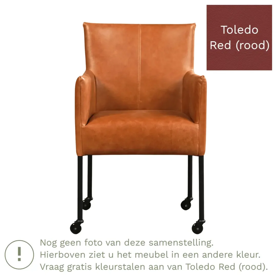 afbeelding van Leren eetkamerstoel Desire - Toledo Red (rood) - Poten staal rond RVS