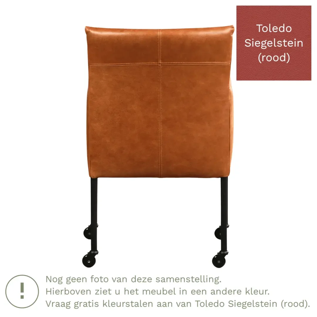 afbeelding van Leren eetkamerstoel Desire - Toledo Siegelstein (rood) - Poten staal rond RVS