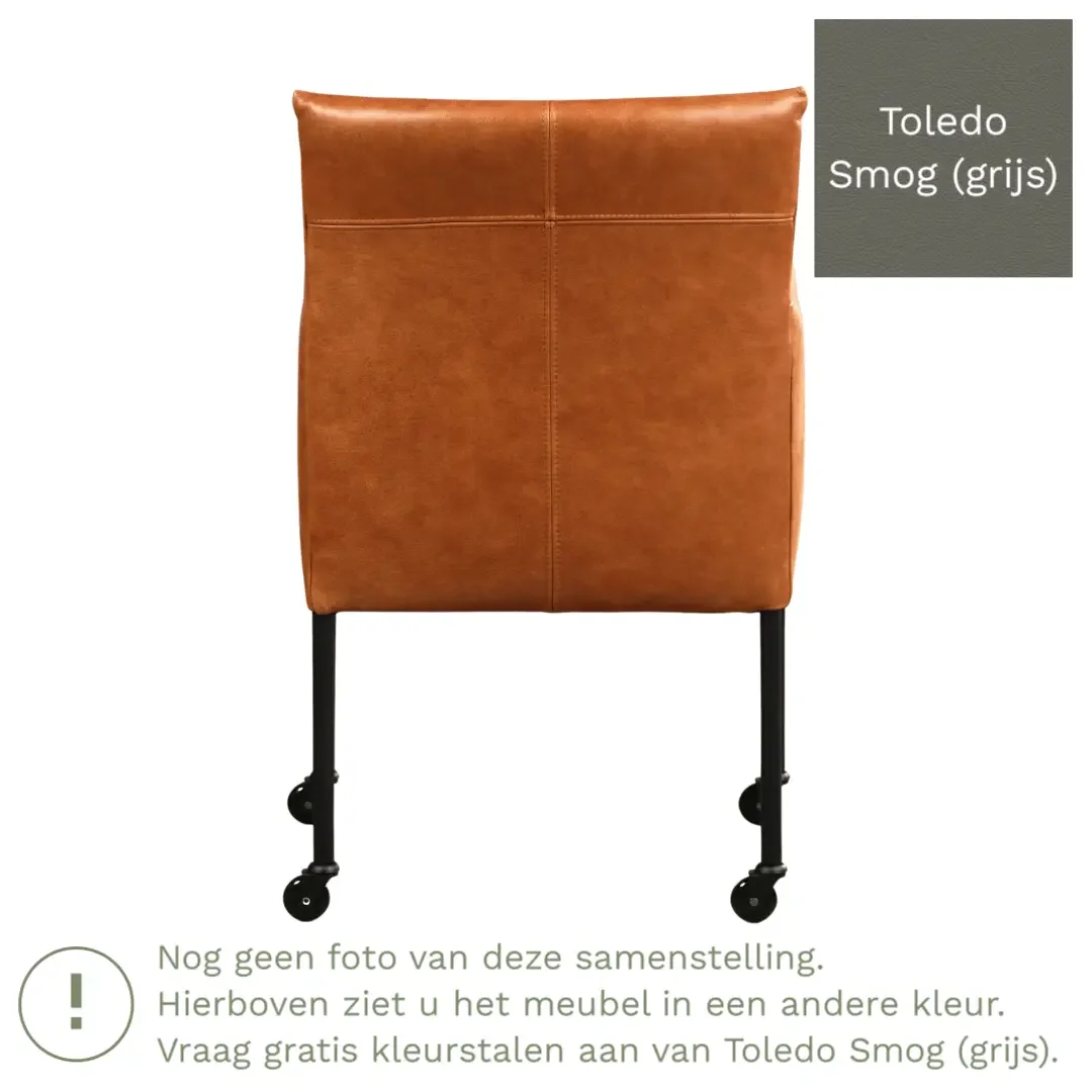 afbeelding van Leren eetkamerstoel Desire - Toledo Smog (grijs) - Poten staal rond zwart