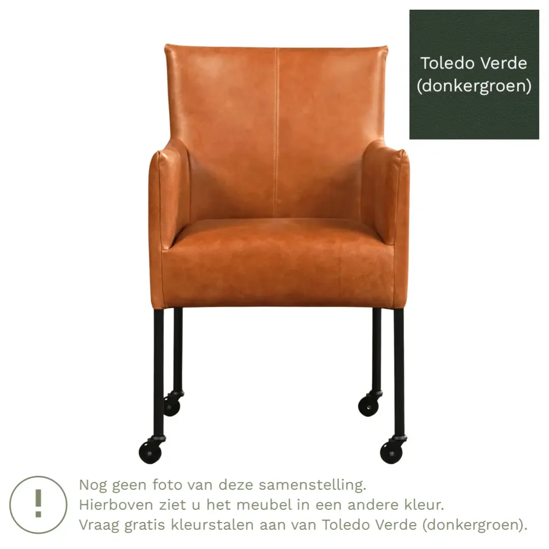 afbeelding van Leren eetkamerstoel Desire - Toledo Verde (donkergroen) - Poten staal rond RVS