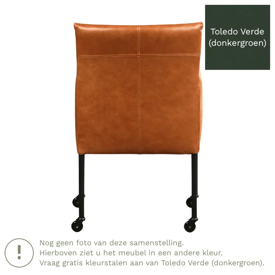 afbeelding van Leren eetkamerstoel Desire - Toledo Verde (donkergroen) - Poten staal rond RVS