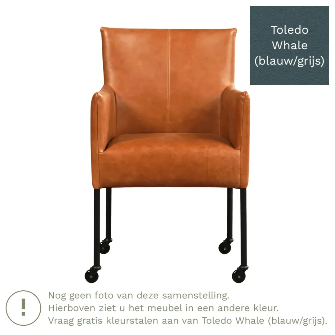 afbeelding van Leren eetkamerstoel Desire - Toledo Whale (blauw/grijs) - Poten staal rond RVS