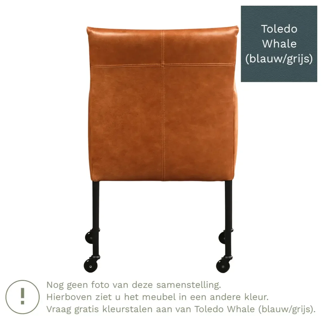 afbeelding van Leren eetkamerstoel Desire - Toledo Whale (blauw/grijs) - Poten staal rond zwart