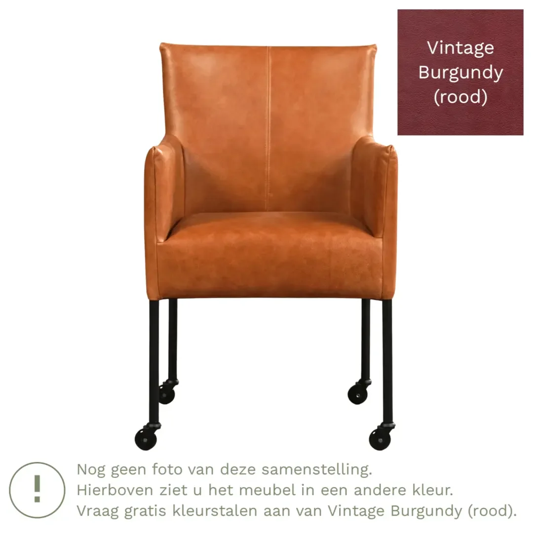 afbeelding van Leren eetkamerstoel Desire - Vintage Burgundy (rood) - Poten staal rond zwart