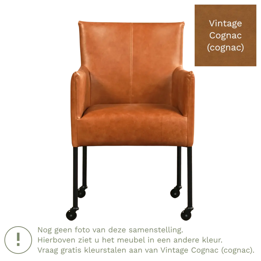 afbeelding van Leren eetkamerstoel Desire - Vintage Cognac (cognac) - Poten staal rond RVS