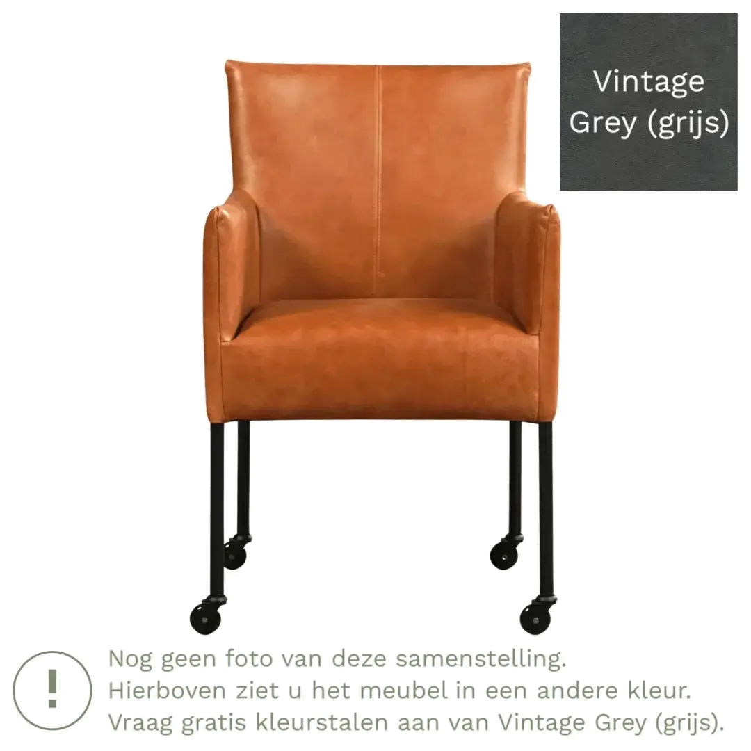 afbeelding van Leren eetkamerstoel Desire - Vintage Grey (grijs) - Poten staal rond RVS