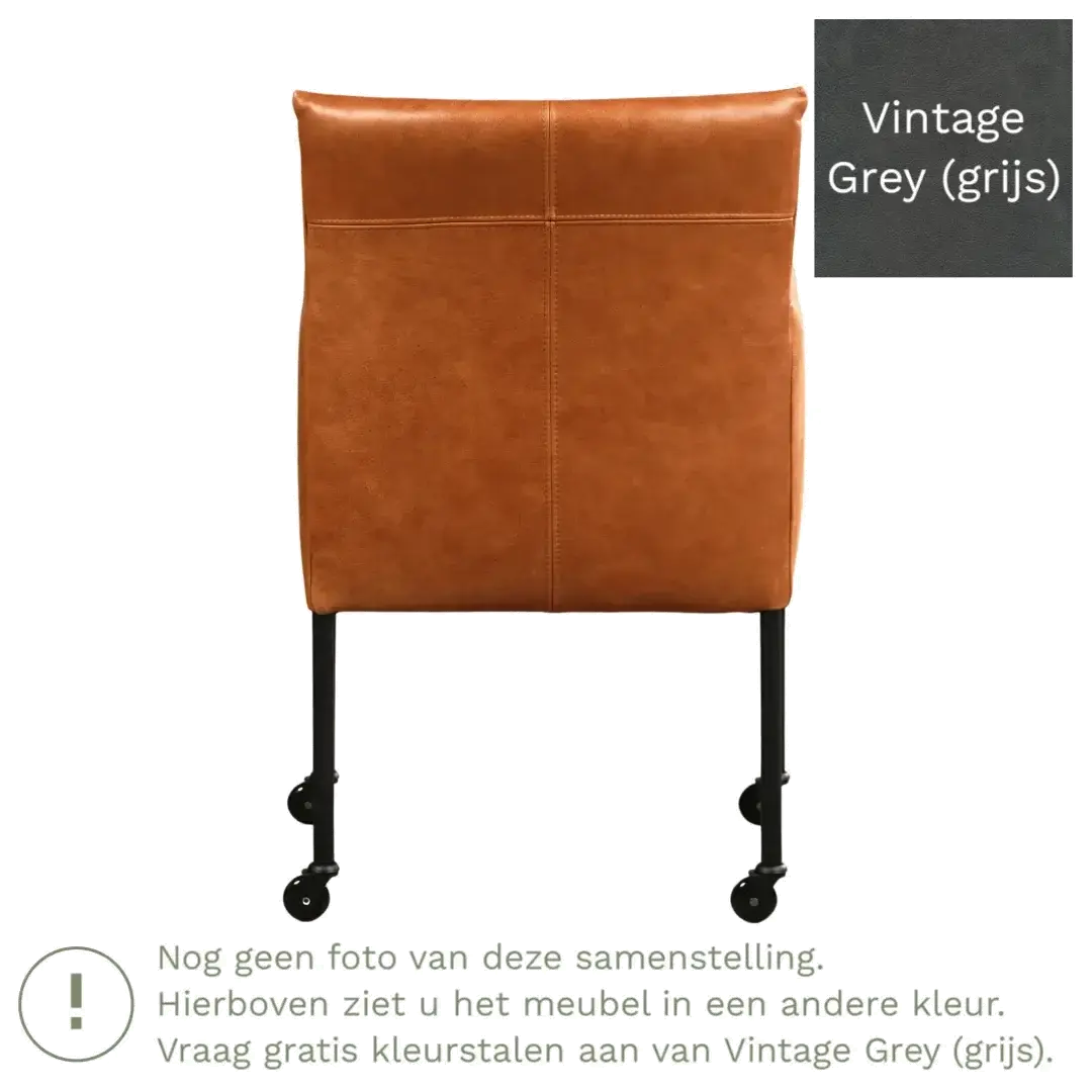 afbeelding van Leren eetkamerstoel Desire - Vintage Grey (grijs) - Poten staal rond RVS