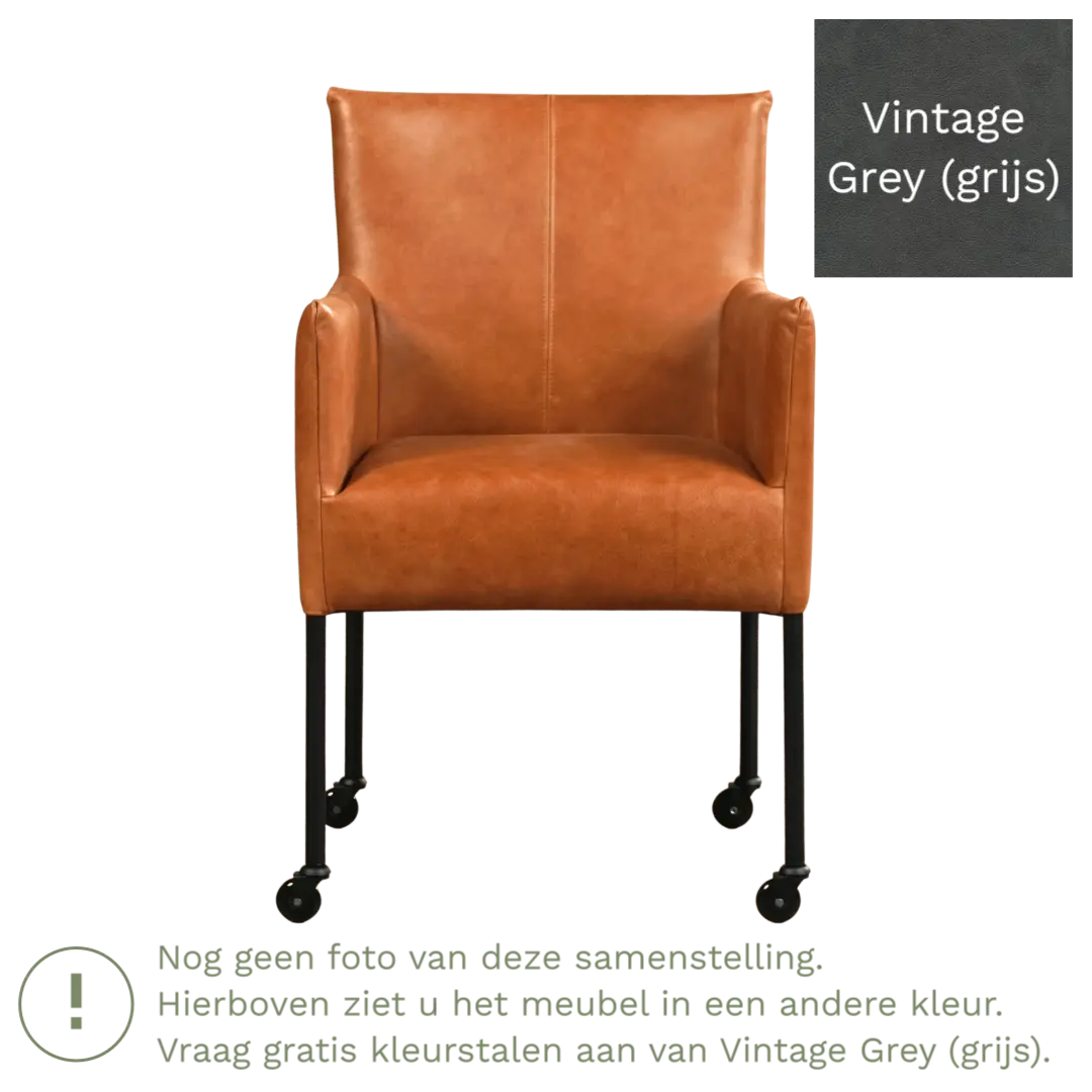 afbeelding van Leren eetkamerstoel Desire - Vintage Grey (grijs) - Poten staal rond zwart