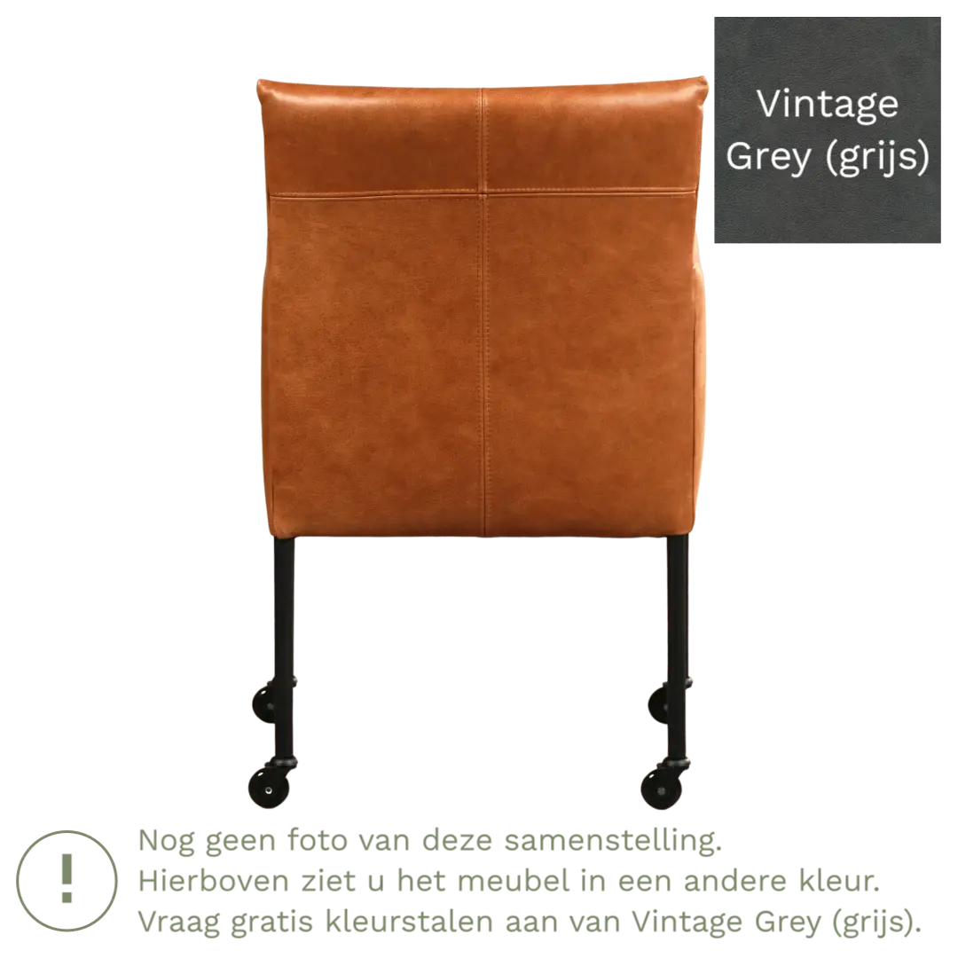 afbeelding van Leren eetkamerstoel Desire - Vintage Grey (grijs) - Poten staal rond zwart