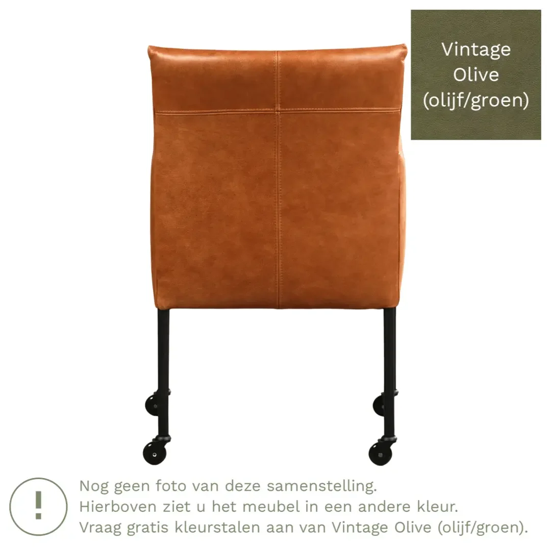 afbeelding van Leren eetkamerstoel Desire - Vintage Olive (olijf/groen) - Poten staal rond RVS