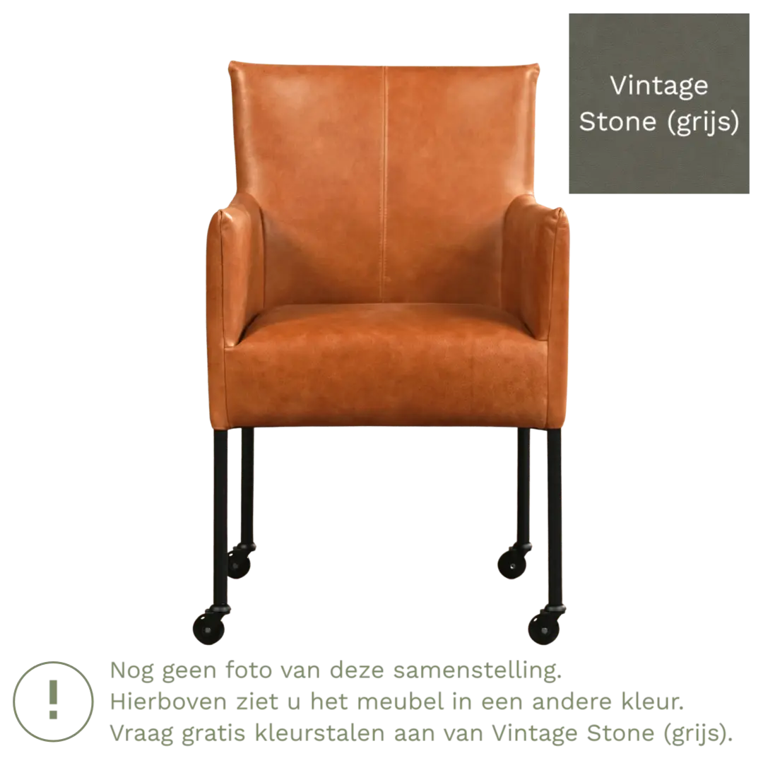 afbeelding van Leren eetkamerstoel Desire - Vintage Stone (grijs) - Poten staal rond RVS