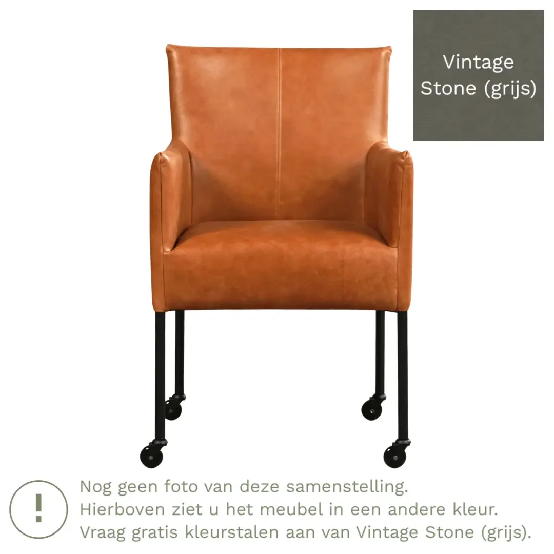 afbeelding van Leren eetkamerstoel Desire - Vintage Stone (grijs) - Poten staal rond zwart