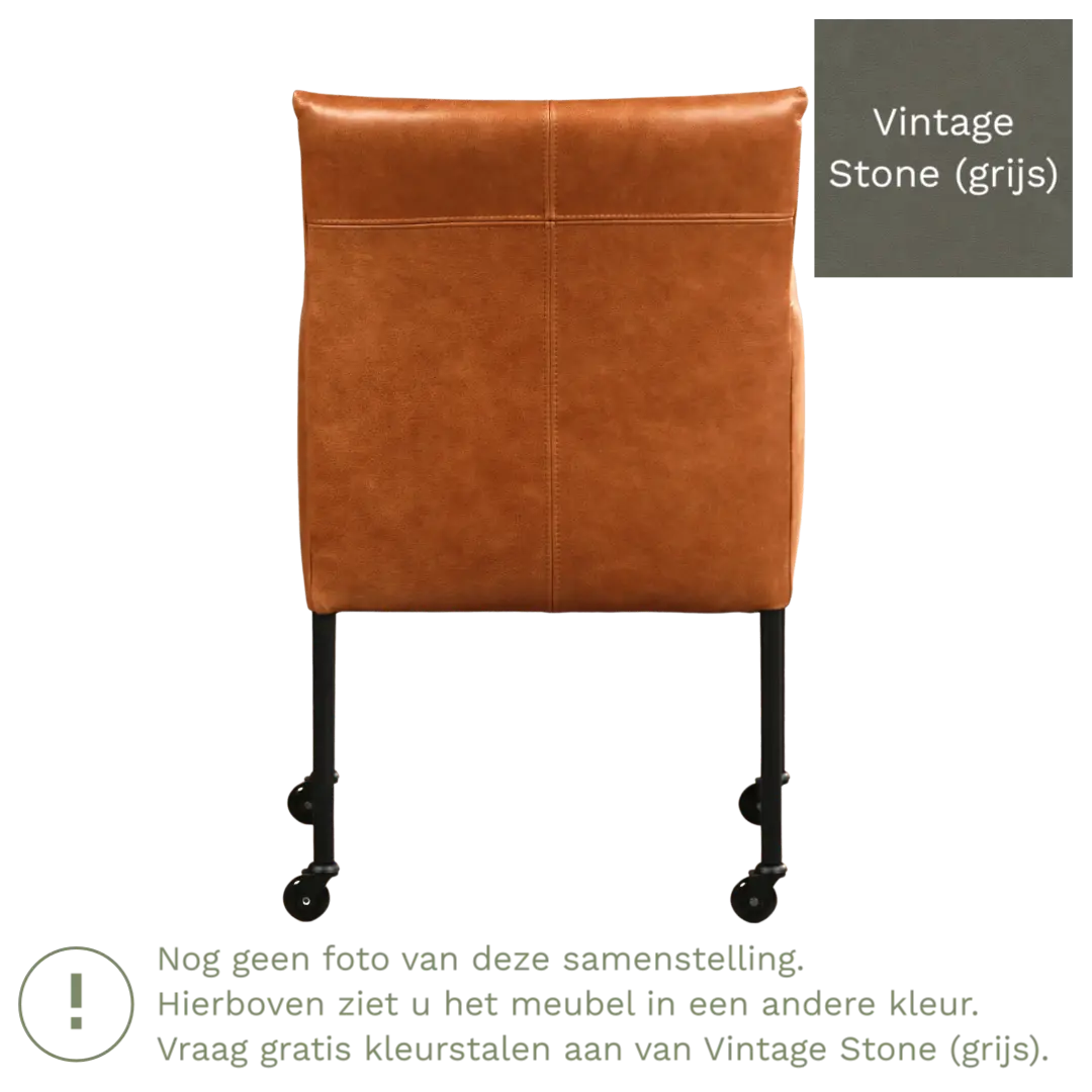 afbeelding van Leren eetkamerstoel Desire - Vintage Stone (grijs) - Poten staal rond zwart
