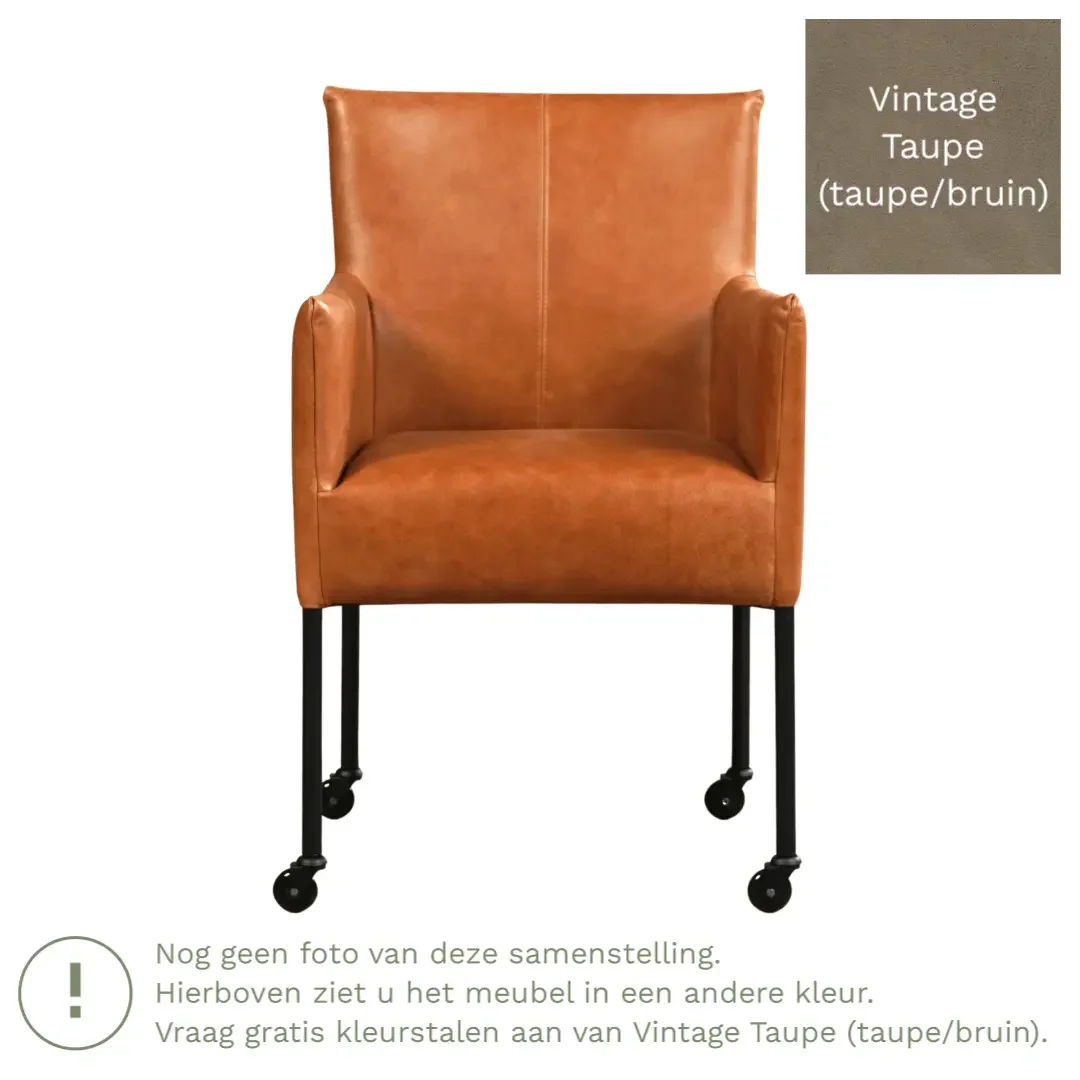 afbeelding van Leren eetkamerstoel Desire - Vintage Taupe (taupe/bruin) - Poten staal rond RVS