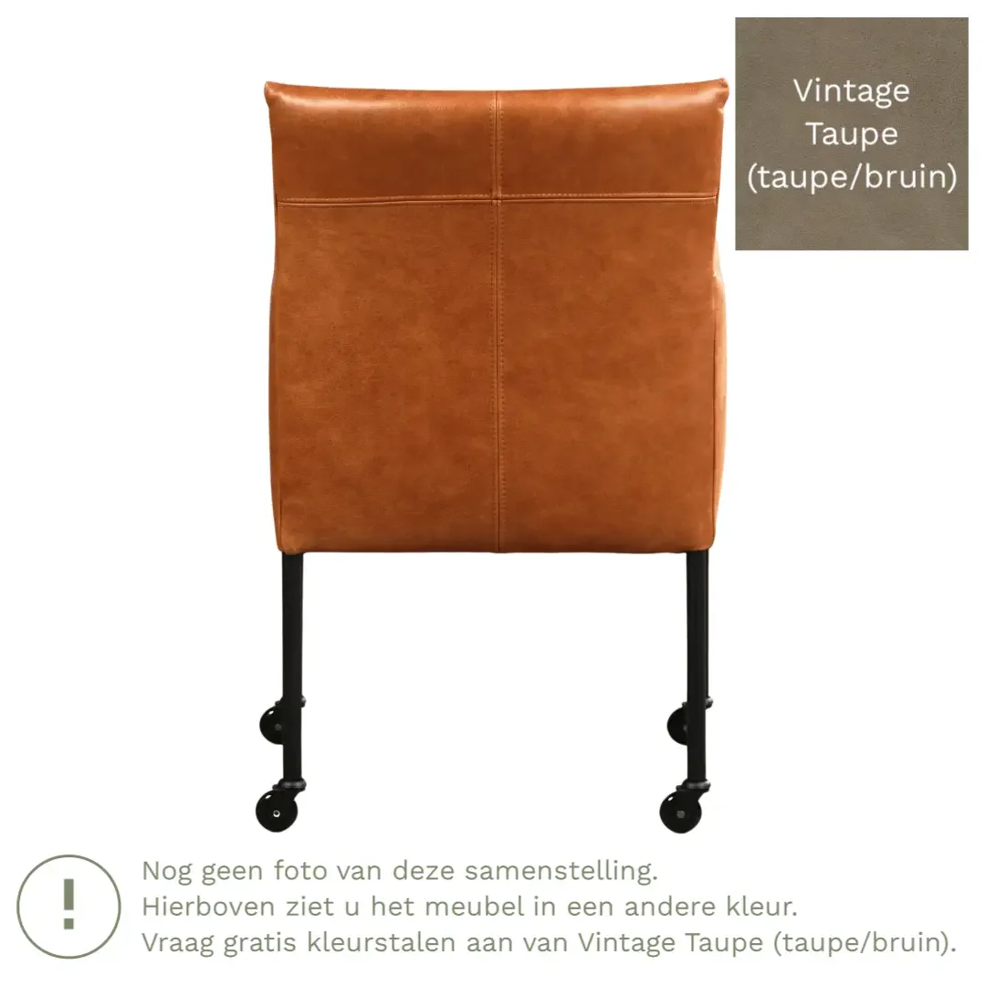 afbeelding van Leren eetkamerstoel Desire - Vintage Taupe (taupe/bruin) - Poten staal rond RVS