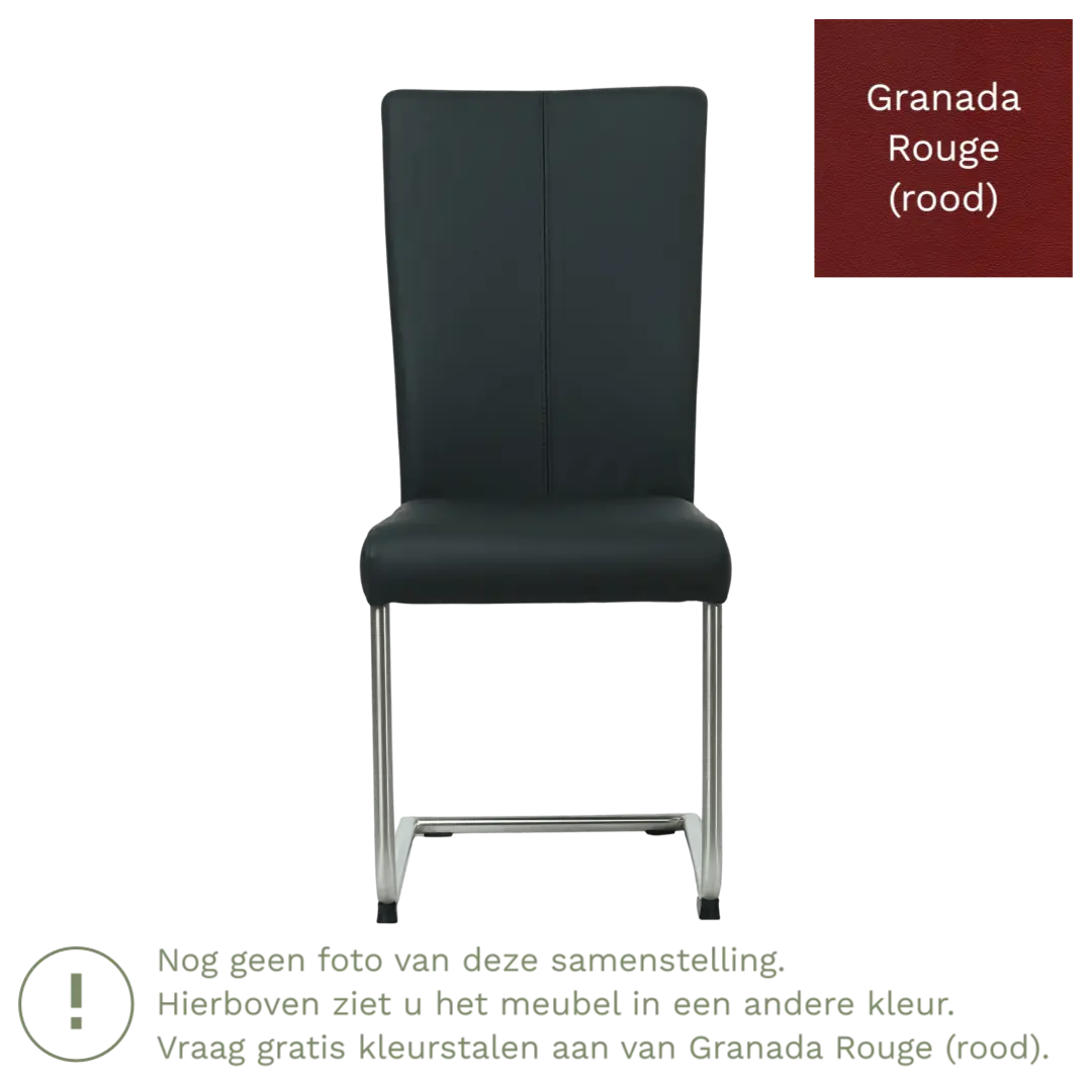 afbeelding van Leren eetkamerstoel Dry - Granada Rouge (rood) - Sledepoot staal rond RVS