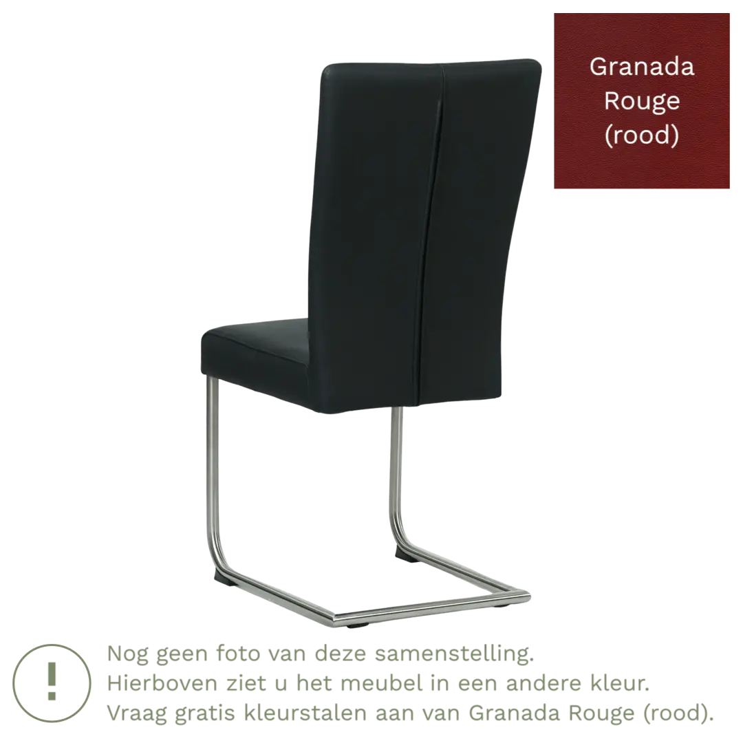 afbeelding van Leren eetkamerstoel Dry - Granada Rouge (rood) - Sledepoot staal rond RVS