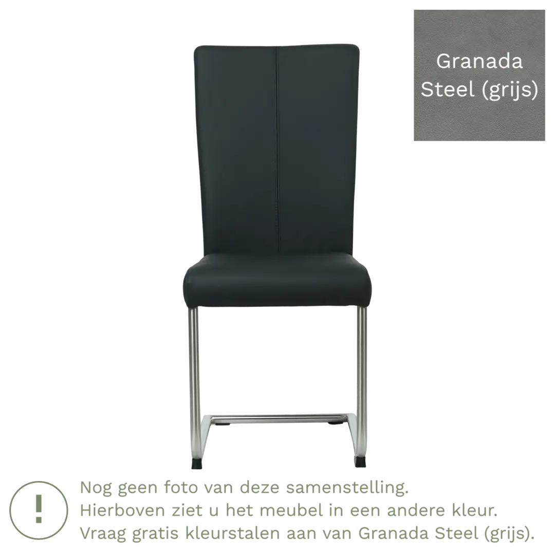 afbeelding van Leren eetkamerstoel Dry - Granada Steel (grijs) - Sledepoot staal rond RVS