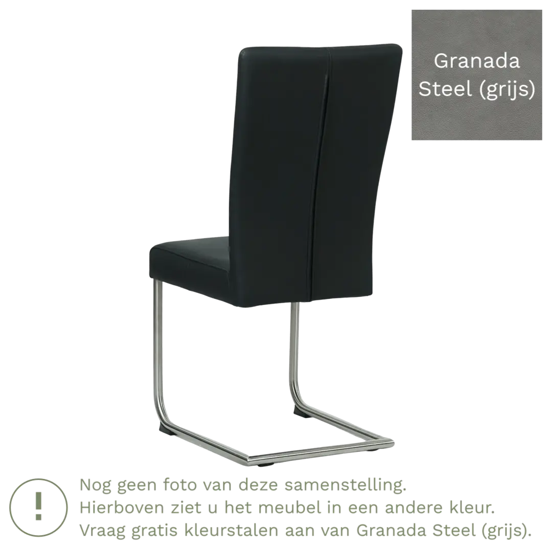 afbeelding van Leren eetkamerstoel Dry - Granada Steel (grijs) - Sledepoot staal rond RVS