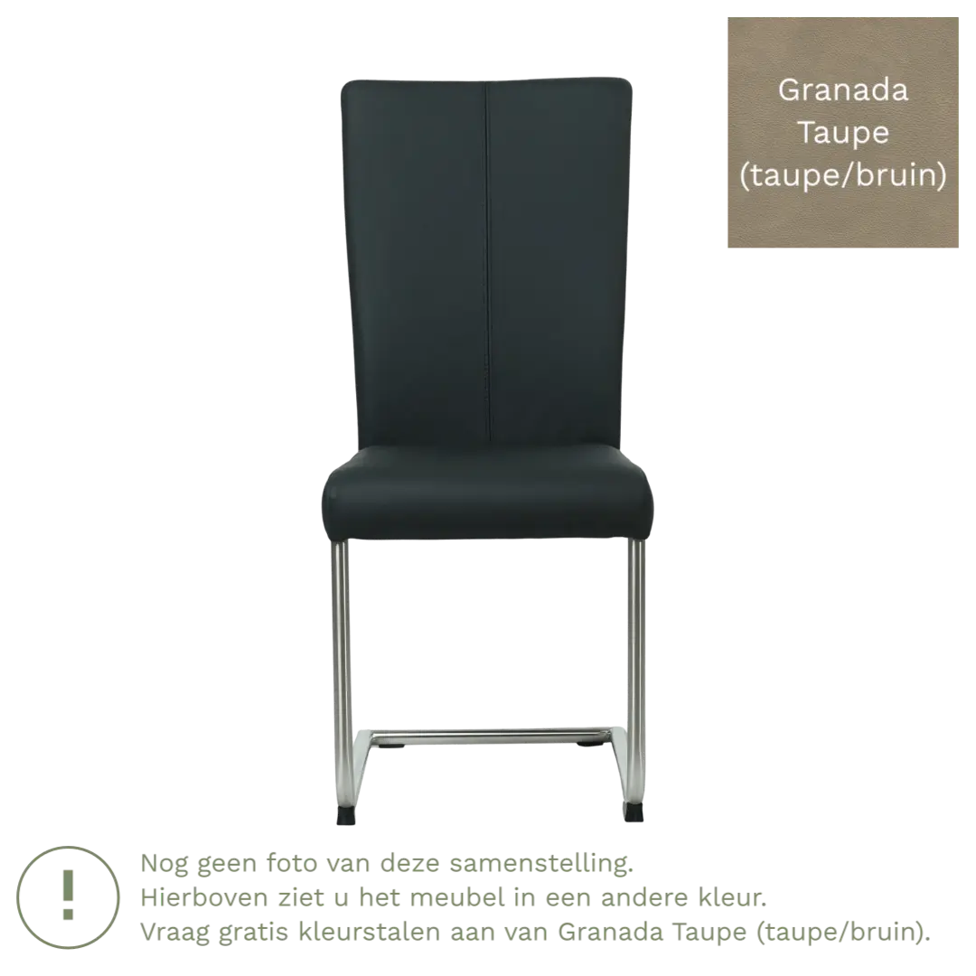 afbeelding van Leren eetkamerstoel Dry - Granada Taupe (taupe/bruin) - Sledepoot staal rond RVS