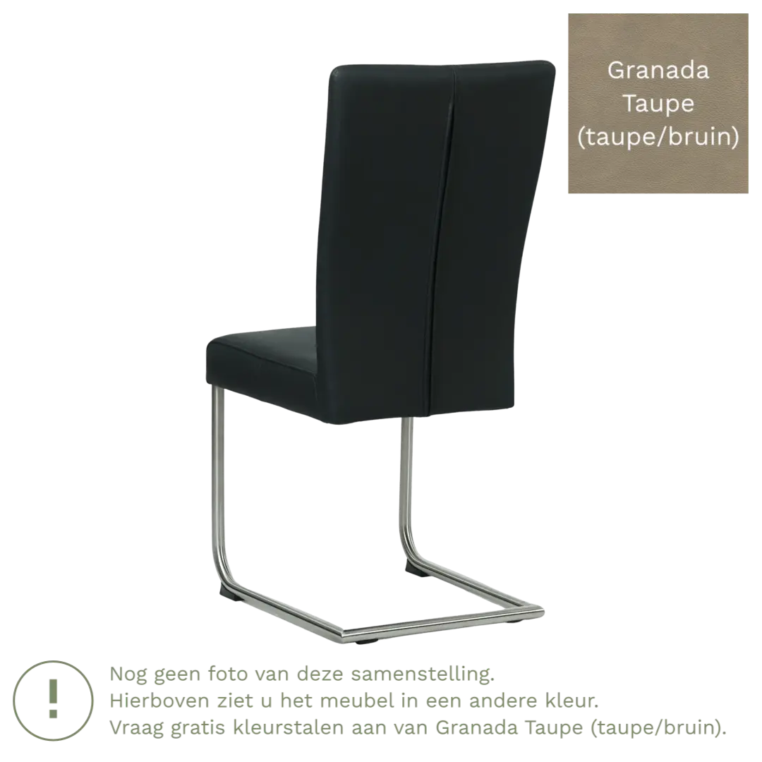 afbeelding van Leren eetkamerstoel Dry - Granada Taupe (taupe/bruin) - Sledepoot staal rond RVS