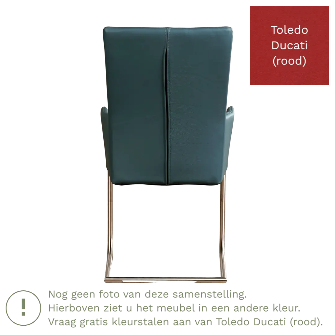 afbeelding van Leren eetkamerstoel Dry met armleuning - Toledo Ducati (rood) - Sledepoot staal rond RVS