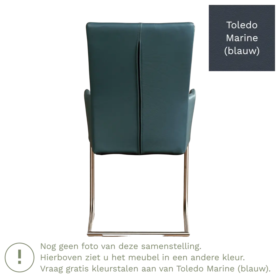 afbeelding van Leren eetkamerstoel Dry met armleuning - Toledo Marine (blauw) - Sledepoot staal rond RVS