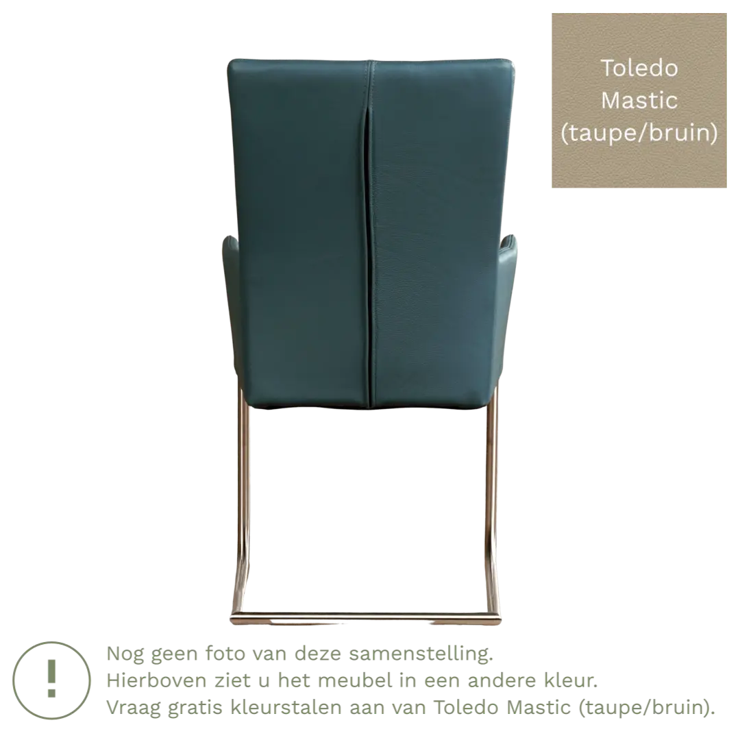 afbeelding van Leren eetkamerstoel Dry met armleuning - Toledo Mastic (taupe/bruin) - Sledepoot staal rond RVS