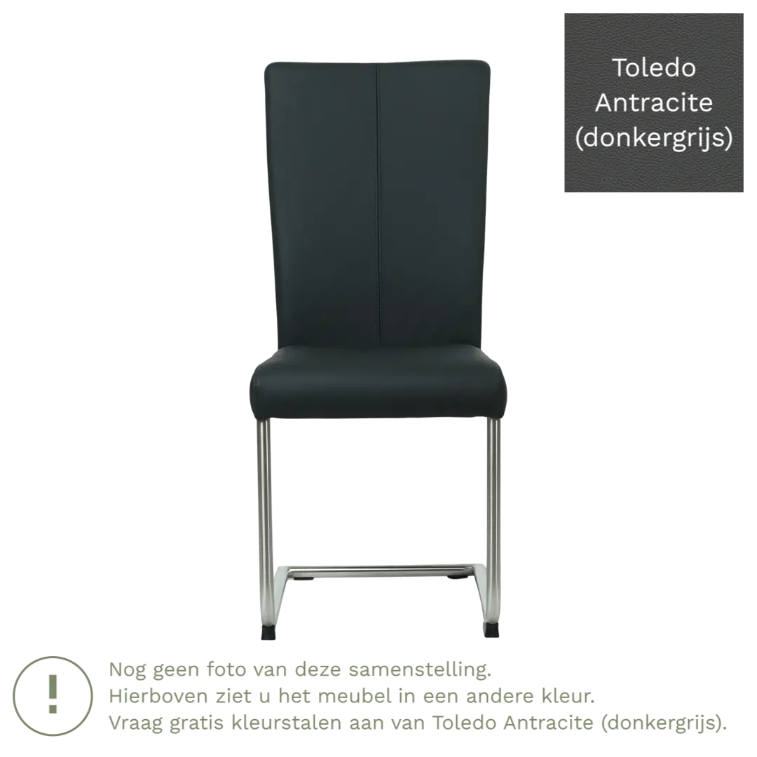 afbeelding van Leren eetkamerstoel Dry - Toledo Antracite (donkergrijs) - Sledepoot staal rond zwart
