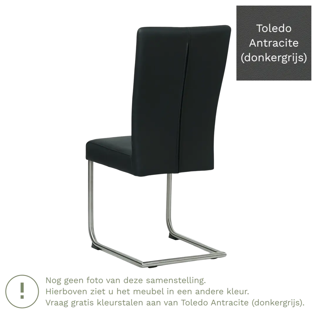 afbeelding van Leren eetkamerstoel Dry - Toledo Antracite (donkergrijs) - Sledepoot staal rond zwart