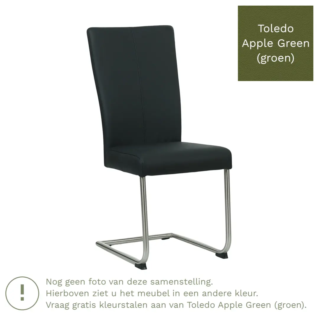 afbeelding van Leren eetkamerstoel Dry - Toledo Apple Green (groen) - Sledepoot staal rond RVS