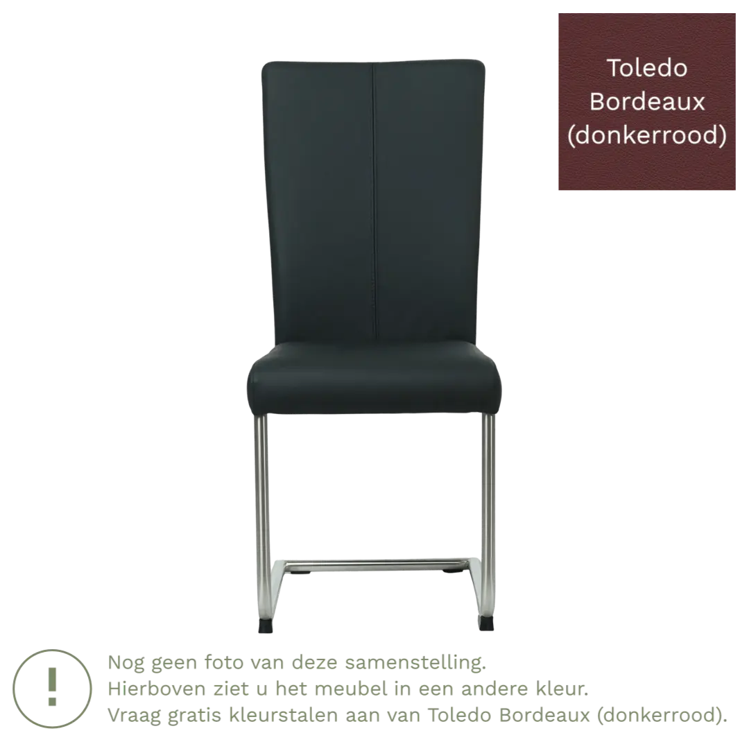 afbeelding van Leren eetkamerstoel Dry - Toledo Bordeaux (donkerrood) - Sledepoot staal rond zwart