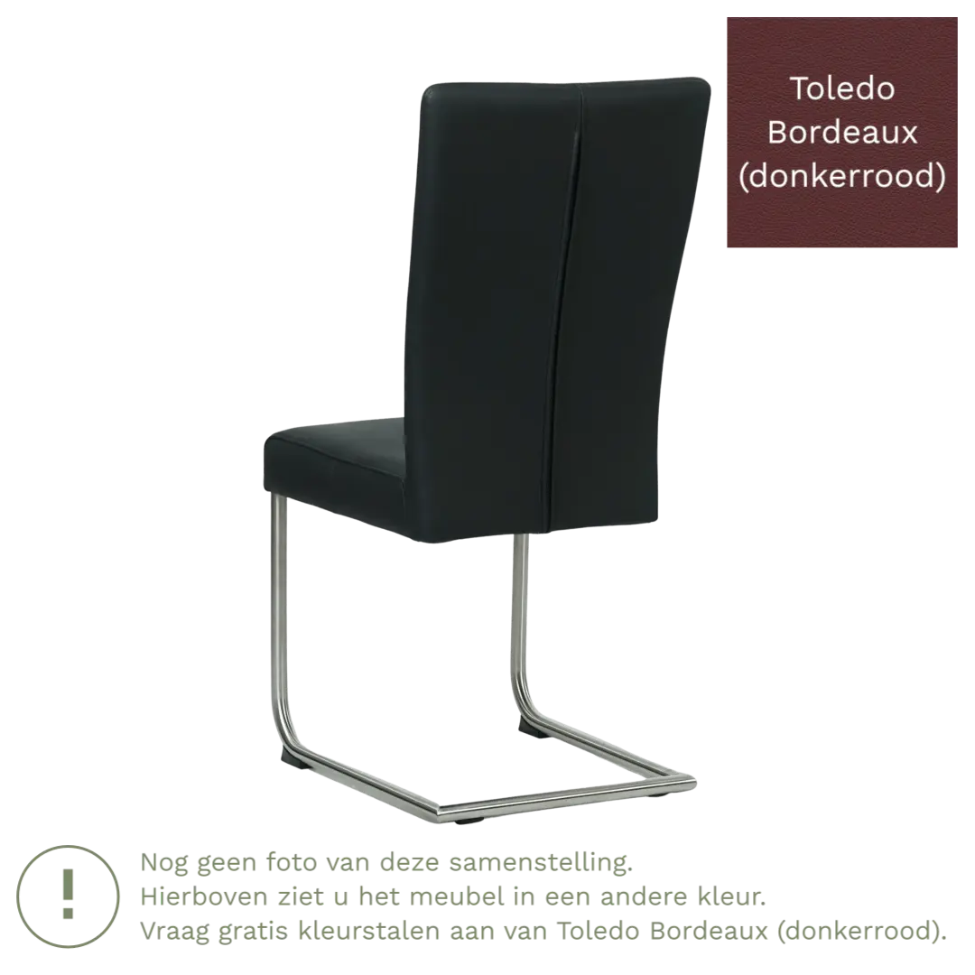 afbeelding van Leren eetkamerstoel Dry - Toledo Bordeaux (donkerrood) - Sledepoot staal rond zwart