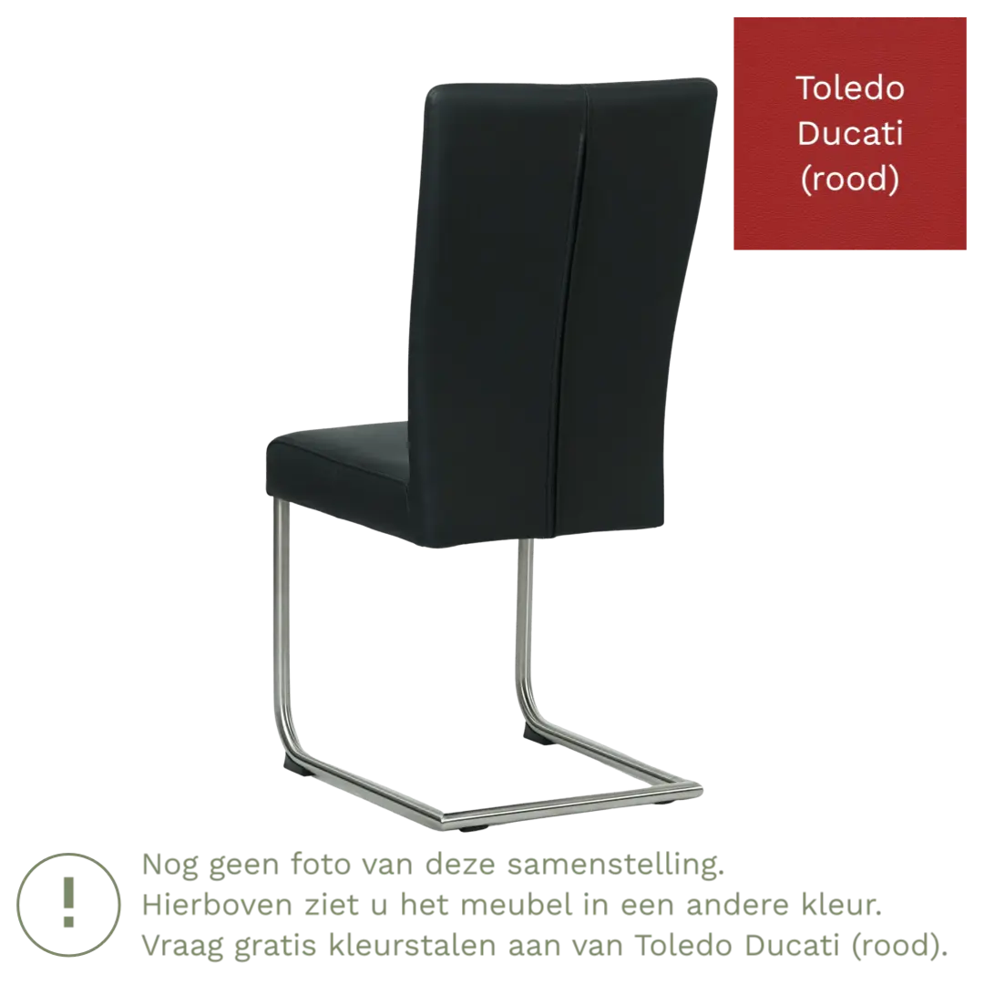 afbeelding van Leren eetkamerstoel Dry - Toledo Ducati (rood) - Sledepoot staal rond zwart
