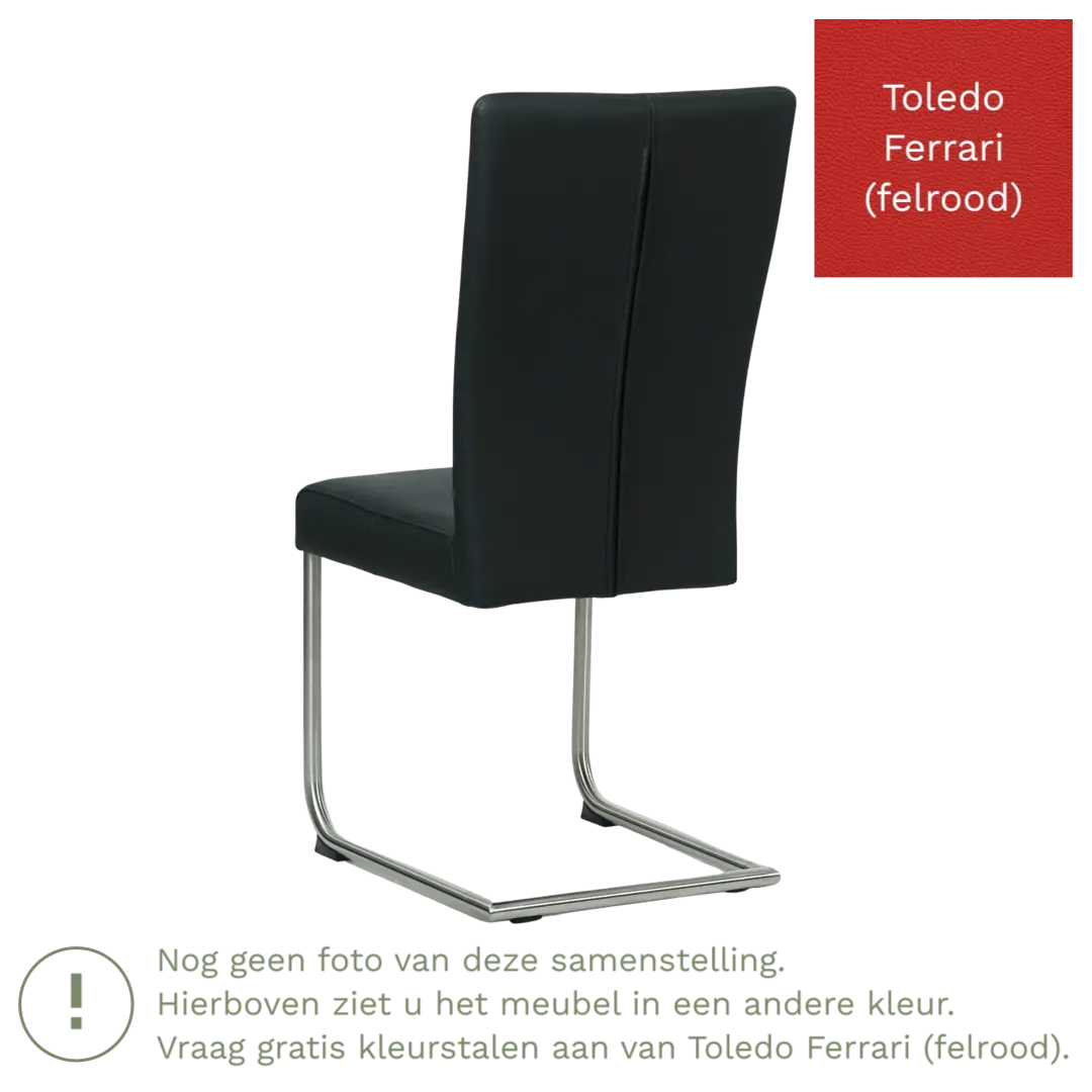 afbeelding van Leren eetkamerstoel Dry - Toledo Ferrari (felrood) - Sledepoot staal rond RVS