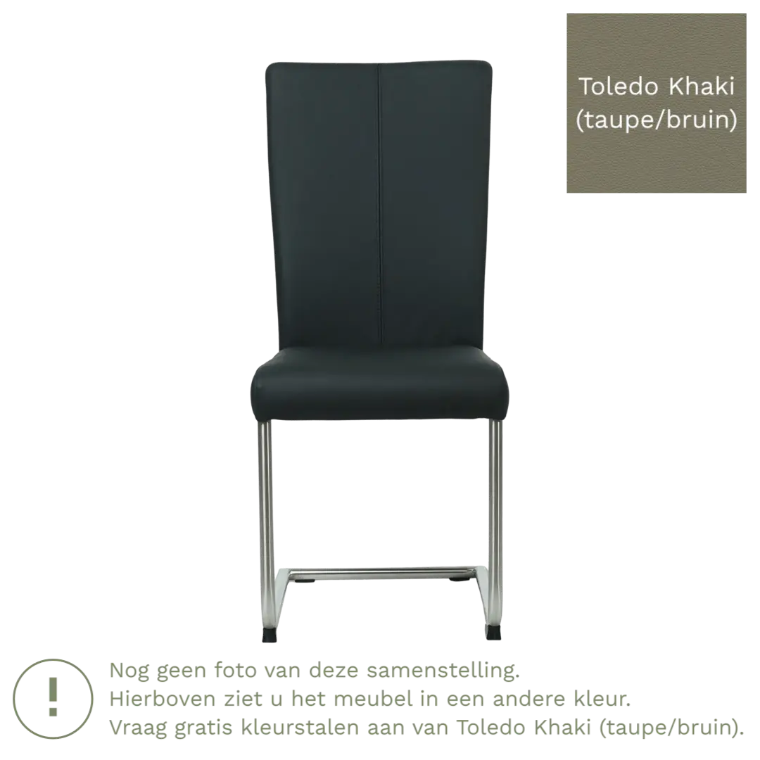 afbeelding van Leren eetkamerstoel Dry - Toledo Khaki (taupe/bruin) - Sledepoot staal rond RVS