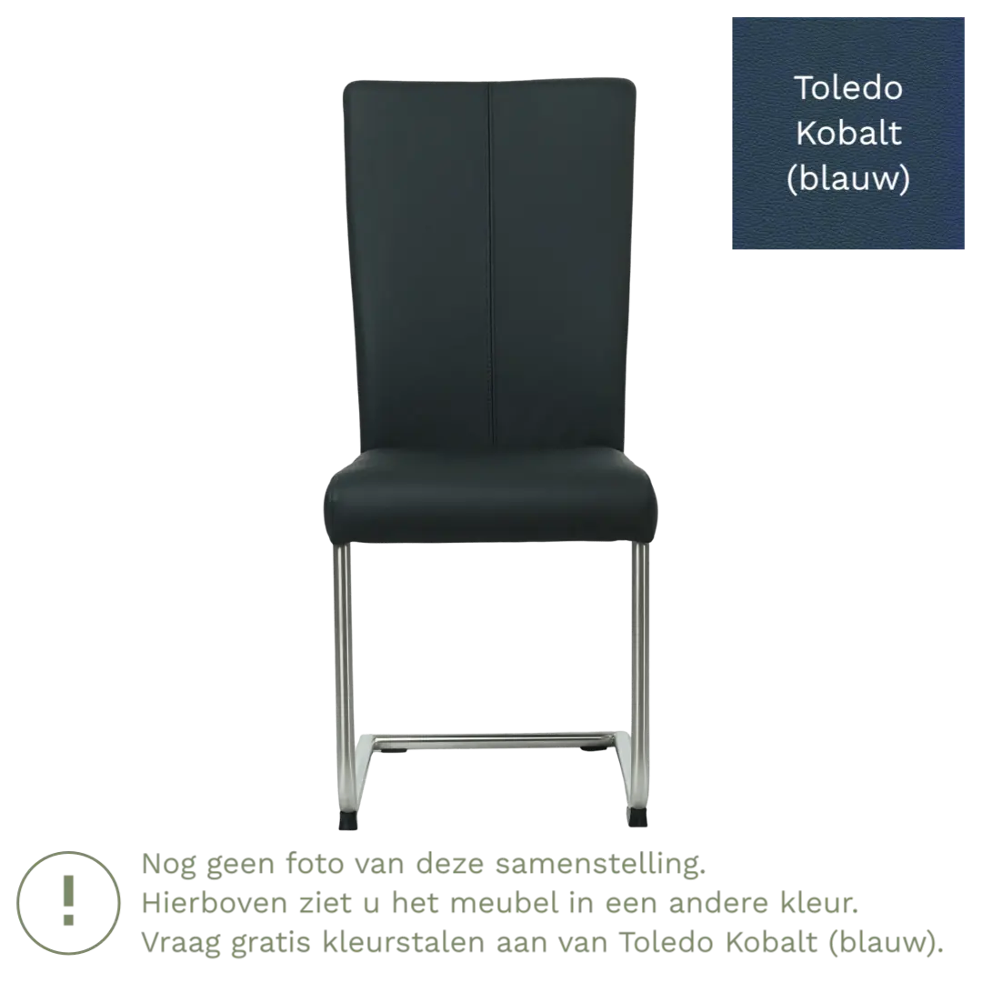 afbeelding van Leren eetkamerstoel Dry - Toledo Kobalt (blauw) - Sledepoot staal rond RVS