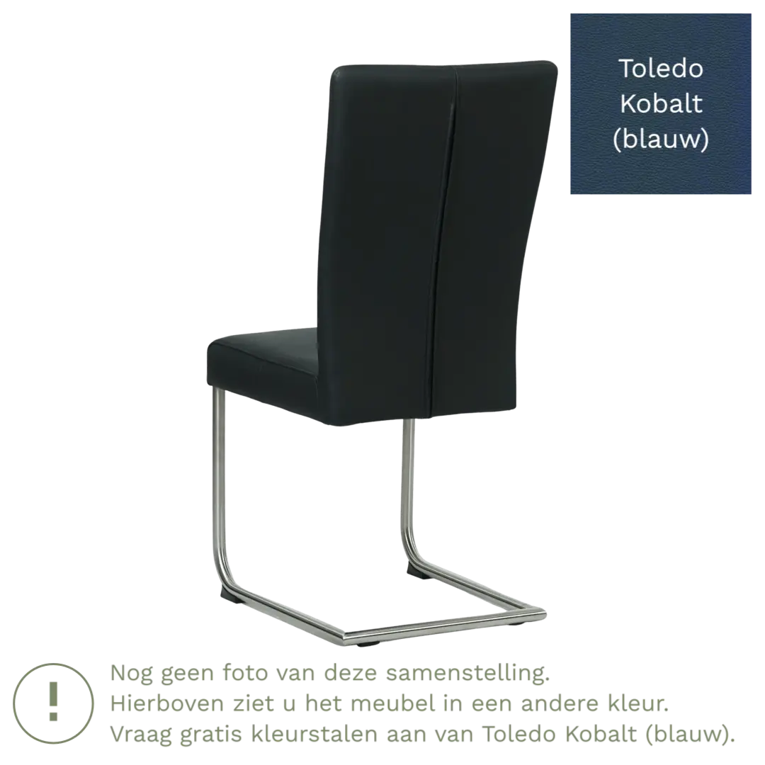 afbeelding van Leren eetkamerstoel Dry - Toledo Kobalt (blauw) - Sledepoot staal rond RVS
